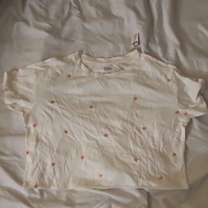 PINK Victoria's Secret White Crop Top with Pink Hearts